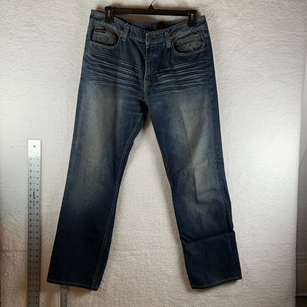 FUBU Jeans Men's 36 X‎ 32 Blue Denim Cotton Low-Rise 5-Pockets Straight Leg 7832